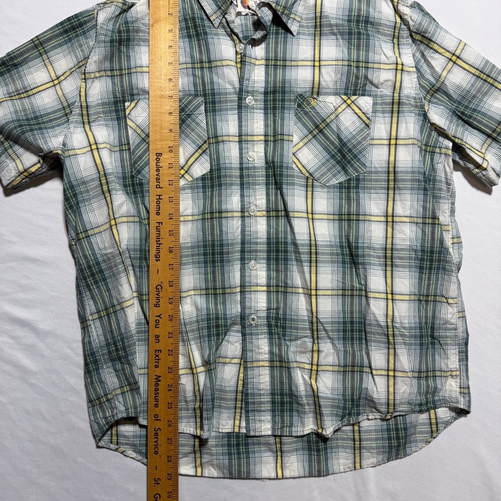 OP Ocean Pacific Mens XL Green Plaid Short Sleeve Button Up Shirt - Picture 2 of 11